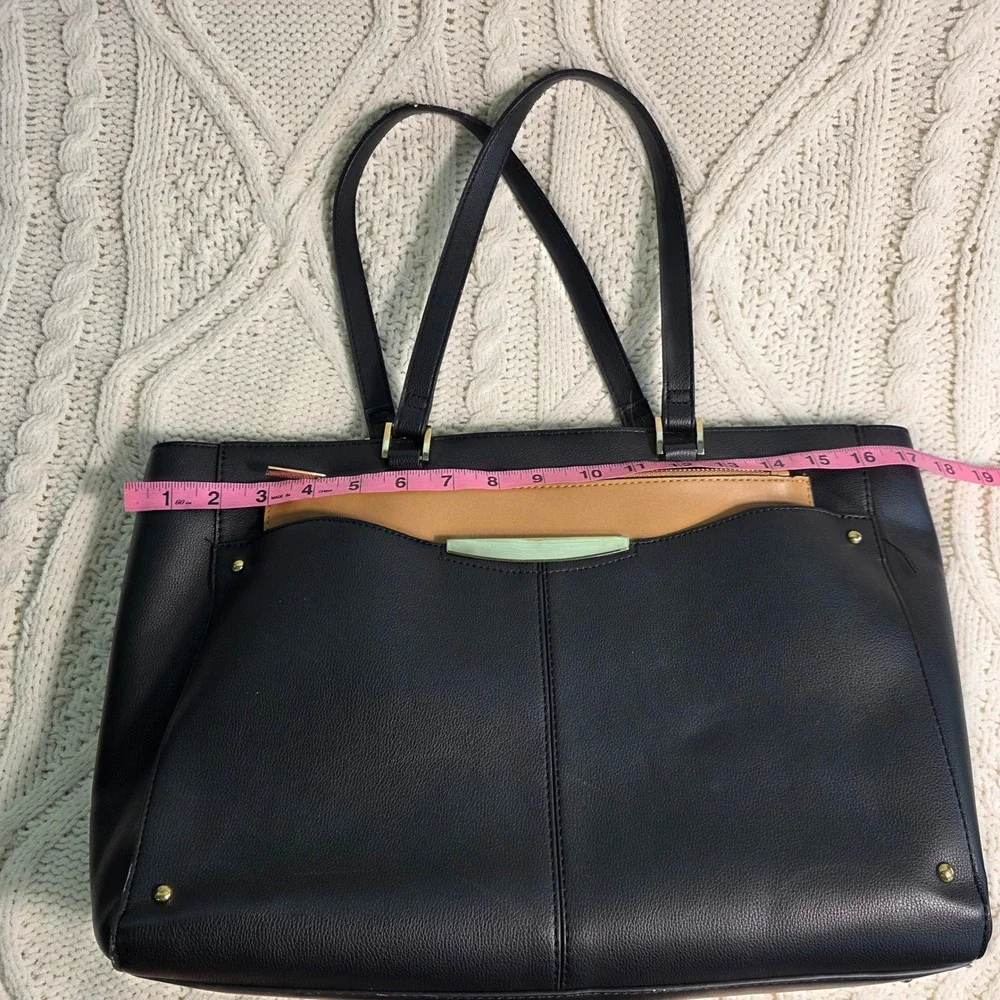 Ann Taylor Tote Laptop Bag Black Tan Faux Leather Work Office Elegant‎ Designer